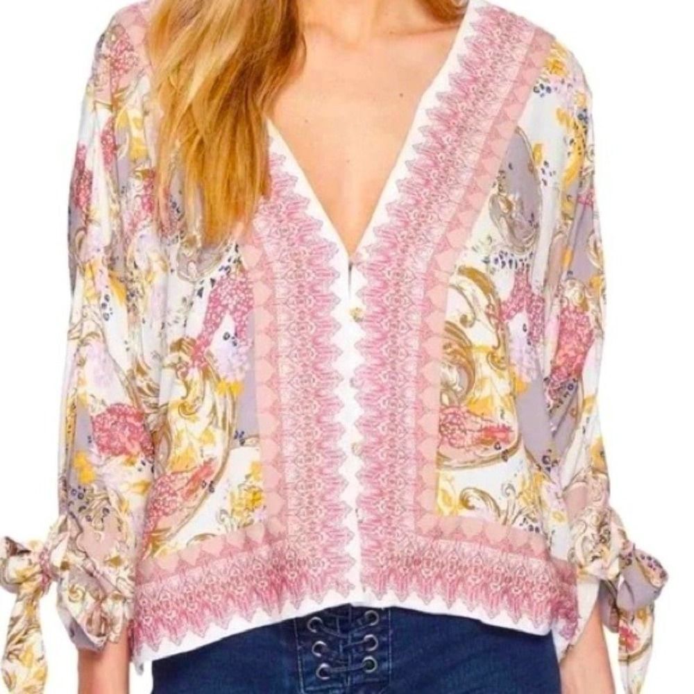Free-people Women's White and Pink Blouse